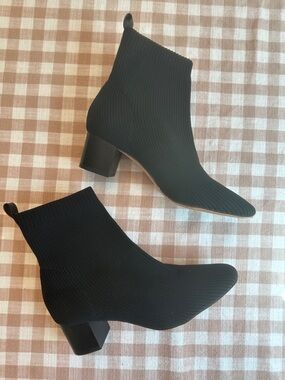 Joie Black Knit Ankle Booties with Block Heel